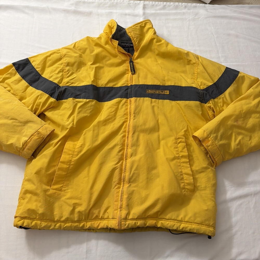 Super Vintage 90s Aeropostale Yellow Puffer Jacket Mens Large Warm Winter Wind